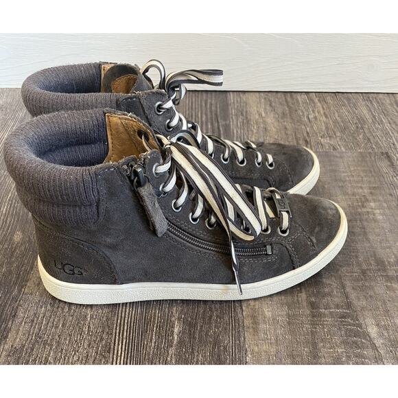 Ugg Shoes Womens Size 7 Gray Olive Trainer Casual Suede High Top Basic Sneakers - Picture 6 of 13
